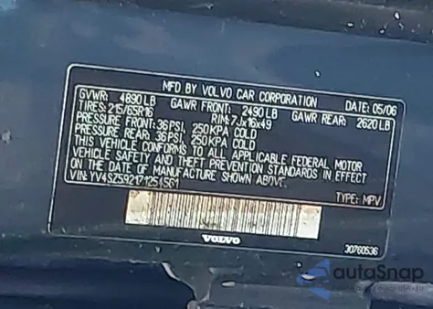 2007 Volvo Xc70 2.5T from USA, damaged, VIN YV4SZ592171254561